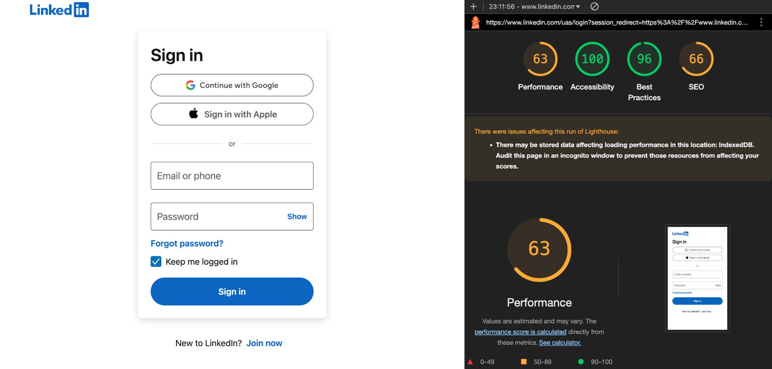 Screenshot from the Lighthouse